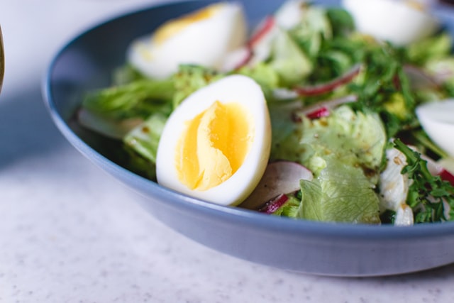 Salad with hard-boiled egg. 